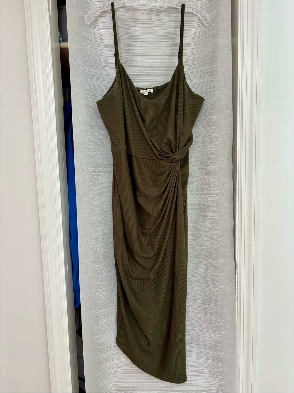 nine britton Olive Draped Spaghetti-Strap Dress